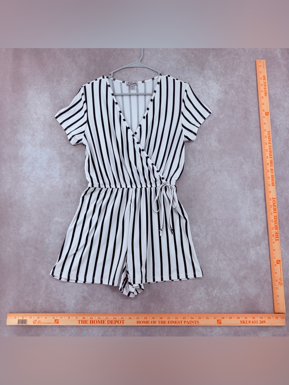 J for Justify Black & White Striped Wrap Romper